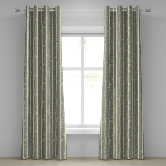 Ambesonne Birch Grommet Curtain, Trees Nature Boho Composition, 50" x 72", Pale Yellow and Warm Taupe