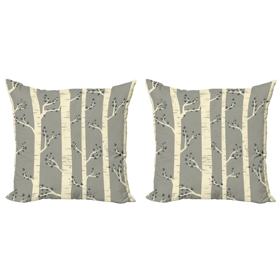 Ambesonne Birch Throw Pillow Cover 2 Pack, Trees Nature Boho Composition, 24", Pale Yellow and Warm Taupe