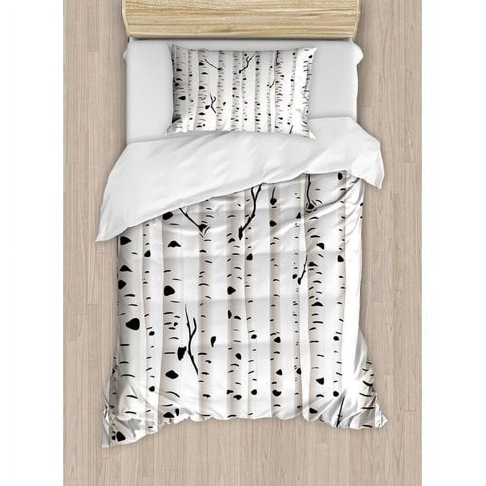 Twin White and Black Birch Tree Microfiber Duvet Cover Set