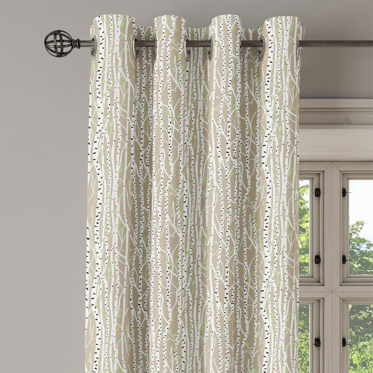 Ambesonne Birch Tree Grommet Curtain Single Panel Trunks Black Spots 50 X60 Tan Pale Green Com