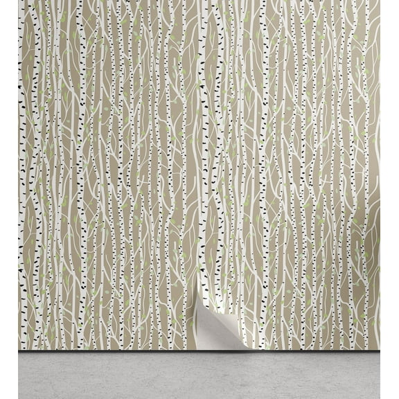 Ambesonne Birch Tree Peel & Stick Wallpaper for Home, Trunks Black Spots, 13"x36", Tan Pale Green Black