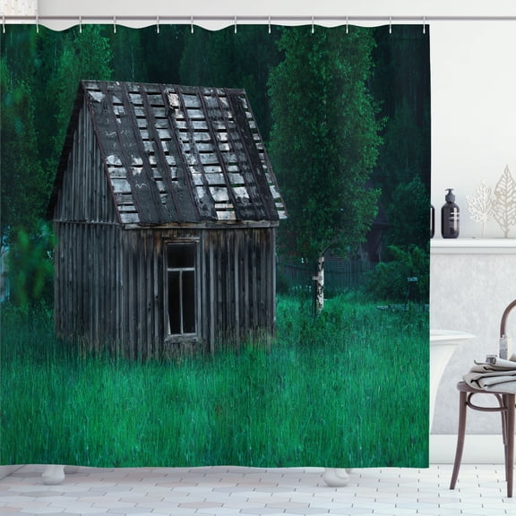 Ambesonne Birch Tree Shower Curtain, Weathered Rustic Cottage, 69"Wx84"L, Forest Green and Taupe