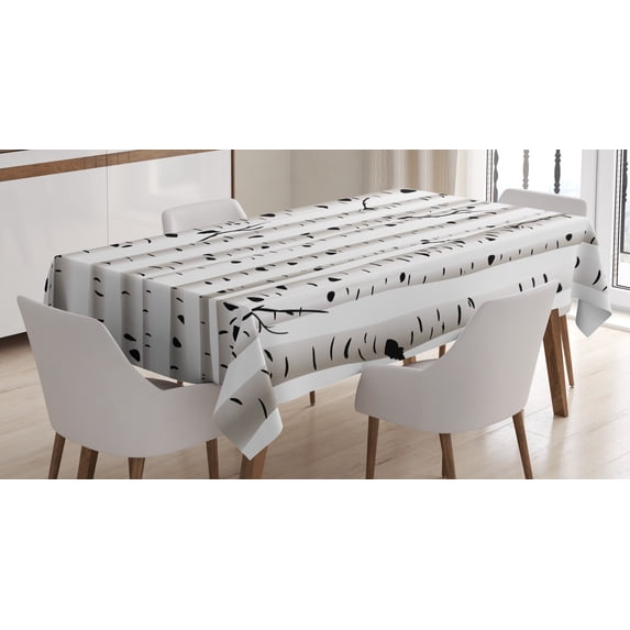 Ambesonne Birch Tree Tablecloth Rectangular Table Cover, Seasonal Woodland, 60"x84", Black and White