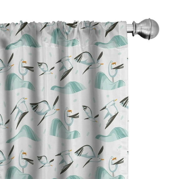 Ambesonne Bird Window Curtains, Cartoon Seagulls over Waves, Each 28" W x 84" L, Teal Olive Green