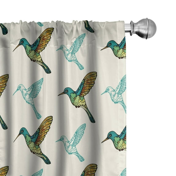 Ambesonne Bird 4-Panel Curtains, Colorful Hummingbirds, 56"x84", Ivory Dark Seafoam