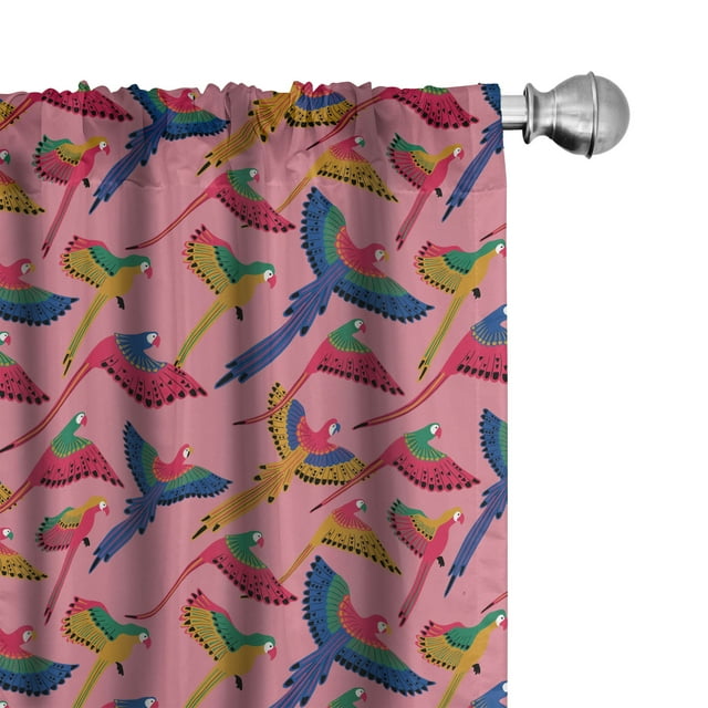 Ambesonne Bird 4-Panel Curtains, Tropical Parrots Long Tails, 56"x84", Pastel Pink Multicolor