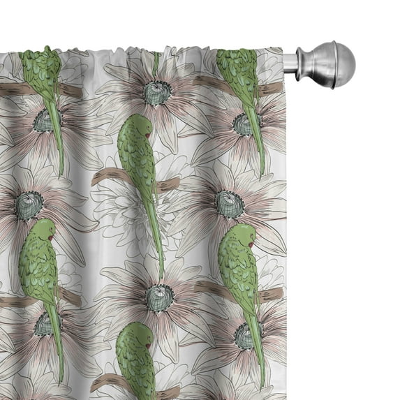 Ambesonne Bird Window Curtains, Vintage Birds and Flower Art, Each 28" W x 84" L, Olive Green Salmon