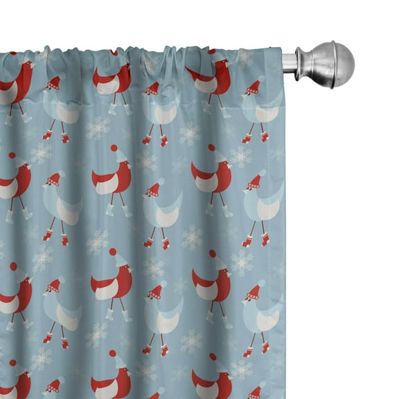 Ambesonne Bird Curtains, Animals with Santa Hats Art, Pair of 28"x84", Pale Blue Grey Raspberry