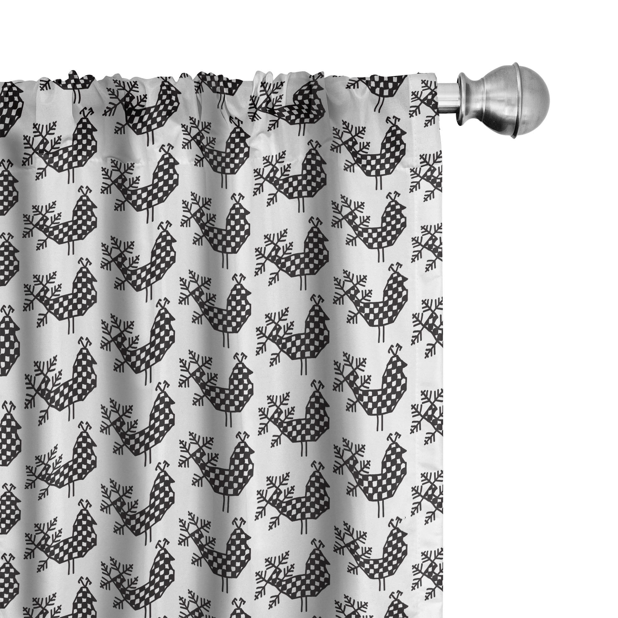 Ambesonne Bird Curtains, Russian Folk Squared Rooster, Pair of 28"x95