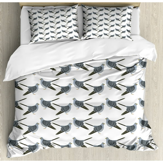 Ambesonne Bird Duvet Cover Sets, Cuckoos Wings Graphic Pattern, 2-Queen, Blue Grey White and Fawn