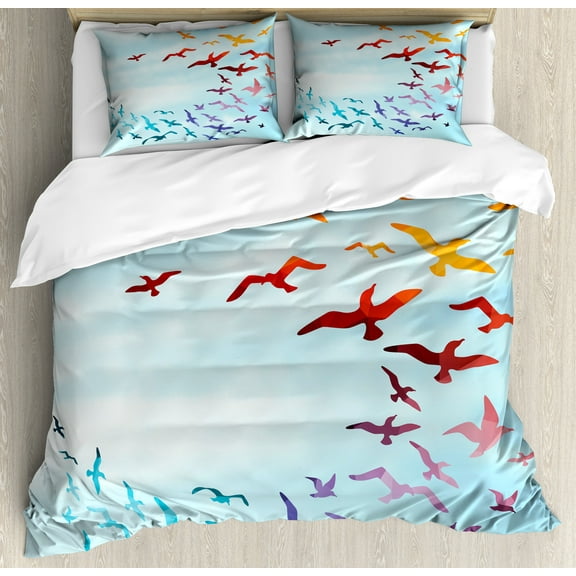 Ambesonne Bird Duvet Cover Sets, Flying Freedom Sky Art, 2-Queen, Red Blue