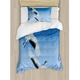 thumbnail image 1 of Ambesonne Bird Duvet Cover Sets, Red Crowned Cranes Japan, 2-Twin, Blue White Black, 1 of 4