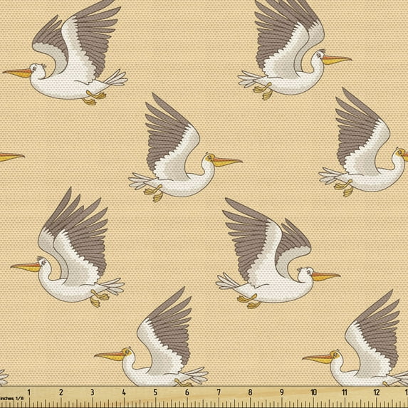 Ambesonne Bird Fabric by the Yard Upholstery, Funny Pelicans Illustration, 3 Yards, Pale Peach Cocoa