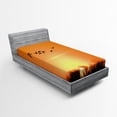 thumbnail image 1 of Ambesonne Bird Fitted Sheet, Migration Sunset Orange, Twin XL Size, Orange Black, 1 of 2