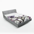 thumbnail image 1 of Ambesonne Bird Fitted Sheet, Ornate Flowers Leaves, Queen Size, Purple Black, 1 of 2