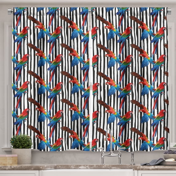 Ambesonne Bird Kitchen Curtains, Colorful Parrot Beak Repeated, 55"x45", Multicolor