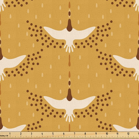 Ambesonne Bird Print Fabric by the Yard Upholstery, Vintage Wingy Silhouette, 1 Yard, Apricot Ivory and Chocolate