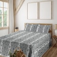 thumbnail image 1 of Ambesonne Bird Print Fitted & Flat Sheet with Shams 4 Pcs Set, Retro Art Forest Leaves, Full, Grey Eggshell Dark Blue, 1 of 1