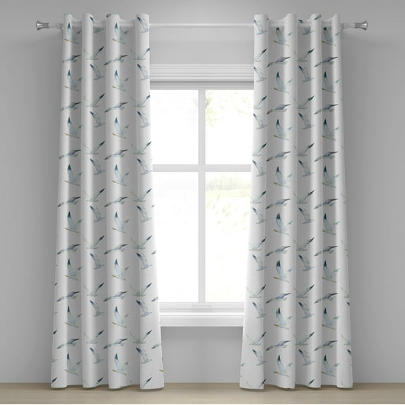 Ambesonne Bird Print Grommet Curtain, Art Watercolor Seagulls, 50"x96", White and Soft Blue