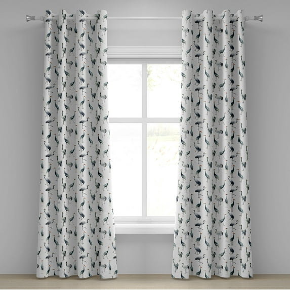 Ambesonne Bird Print Grommet Curtain, Asian Animals Artwork, 50"x72", White and Slate Blue