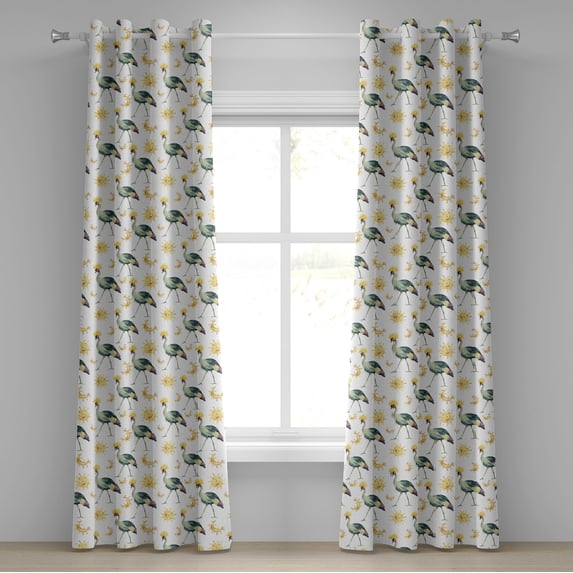 Ambesonne Bird Print Grommet Curtain, Boho Sun and Moon Print, 50"x96", Pale Earth Yellow Ivory