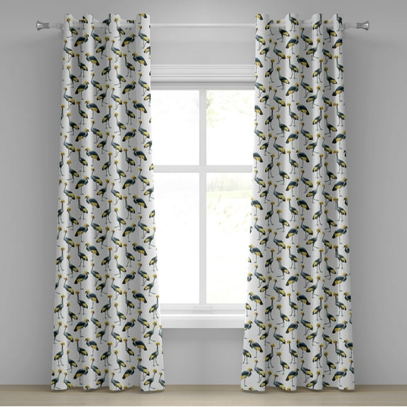 Ambesonne Bird Print Grommet Curtain, Exotic Art Jungle Cranes, 50"x120", Earth Yellow and Night Blue