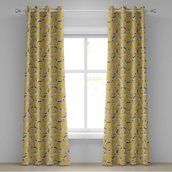 Ambesonne Bird Print Grommet Curtain, Japanese Crane Pattern, 50"x96", Pale Earth Yellow