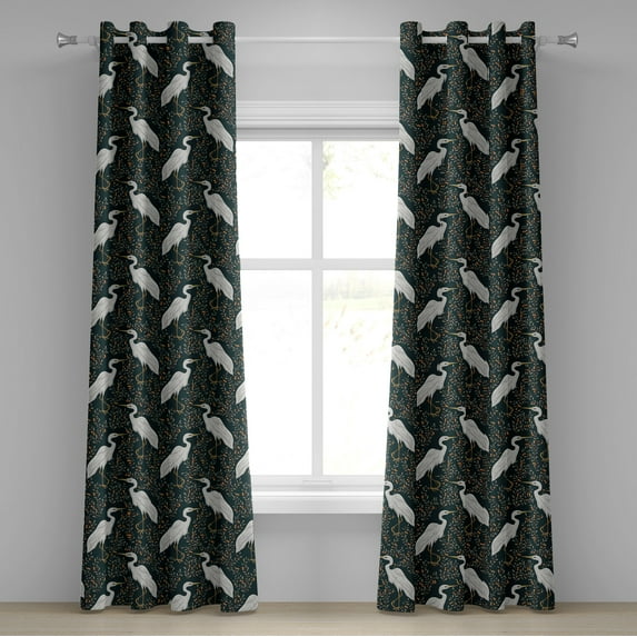 Ambesonne Bird Print Grommet Curtain, Nature Floral Branch Art, 50"x72", Hunter Green Ivory