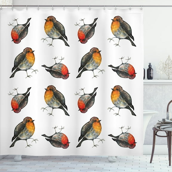 Ambesonne Bird Print Shower Curtain, Robin Redbreast Paint, 69"Wx75"L, Marigold Vermilion