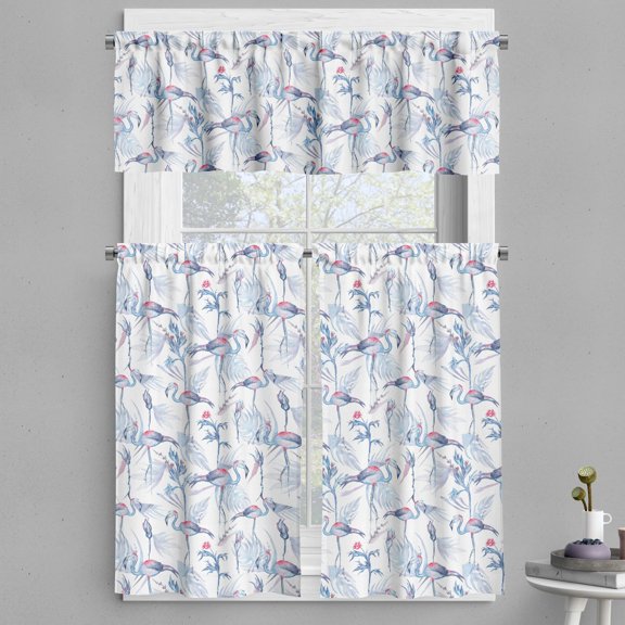 Ambesonne Bird Print Valance & Curtain, Exotic Wild Flamingo Art, 55"x36", Pale Blue and Dark Pink