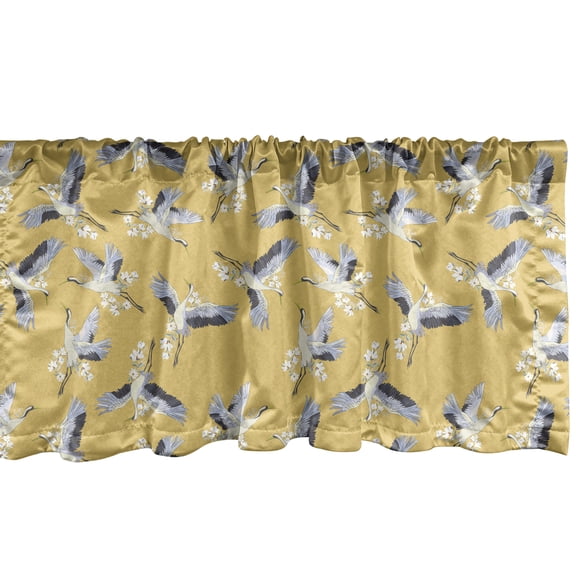 Ambesonne Bird Print Valance Pack of 2, Japanese Crane Pattern, 54"X12", Pale Earth Yellow