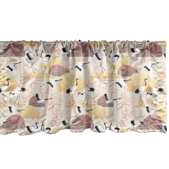 Ambesonne Bird Print Valance Pack of 2, Tender Cranes and Reeds, 42"X18", Champagne Multicolor