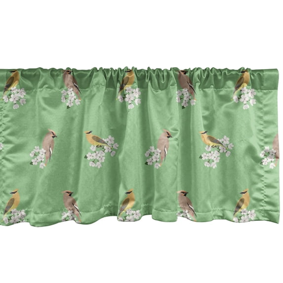 Ambesonne Bird Print Window Valance, Apple Blossoming Avian, 54" X 18", Sea Green and Multicolor