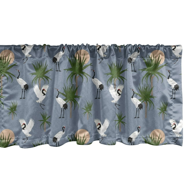 Ambesonne Bird Print Window Valance, Japanese Cranes and Bush, 54" X 12", Purpleblue Multicolor