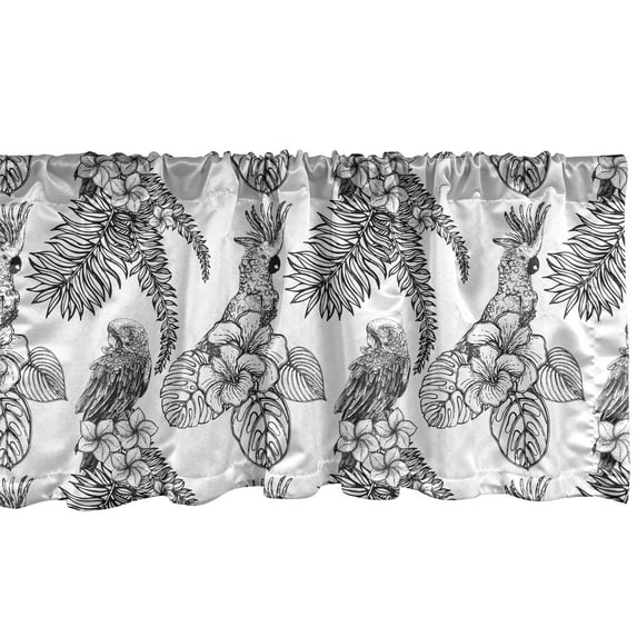 Ambesonne Bird Print Window Valance, Tropic Plants and Birds, 54" X 18", Charcoal Grey White