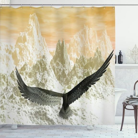 Ambesonne Bird Shower Curtain, Eagle Flying Mountains, 69"Wx70"L, Orange Olive