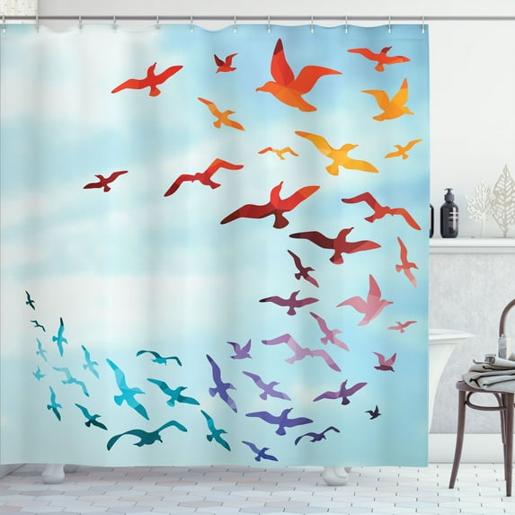 Ambesonne Bird Shower Curtain, Flying Freedom Sky Art, 69"Wx84"L, Red Blue