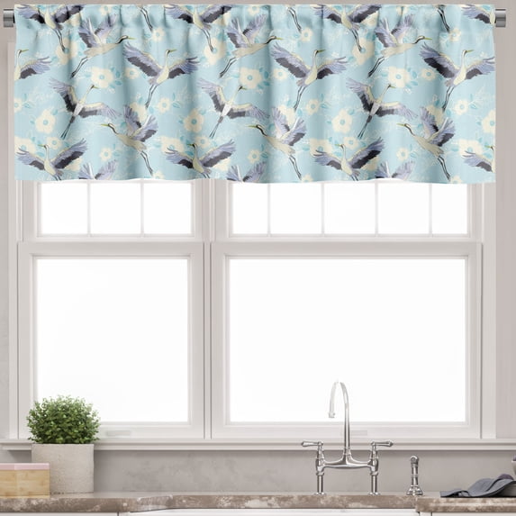 Ambesonne Bird Valance Pack of 2, Continuous Flying Crane Floral, 54"X12", Pale Blue Pale Ceil Blue