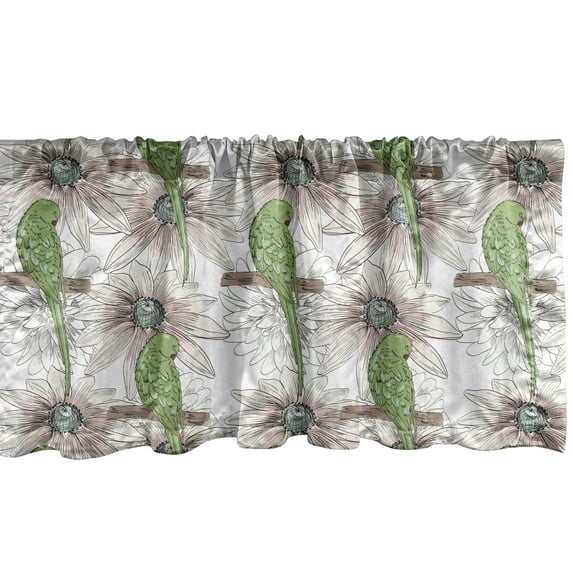 Ambesonne Bird Valance Pack of 2, Vintage Birds and Flower Art, 42"X12", Olive Green Salmon