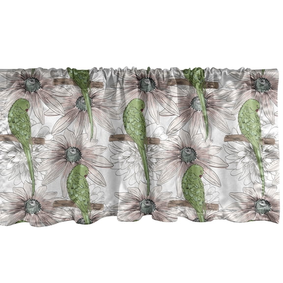 Ambesonne Bird Valance Pack of 2, Vintage Birds and Flower Art, 54"X12", Olive Green Salmon