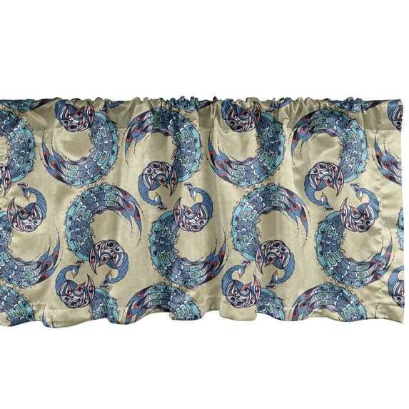 Ambesonne Bird Window Valance, Abstract Japanese Peacock Art, 54" X 12", Grey Yellow Multicolor
