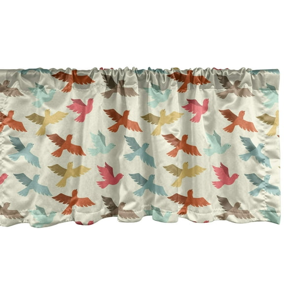 Ambesonne Bird Window Valance, Animals Symbolizing Freedom, 54" X 18", Eggshell and Multicolor