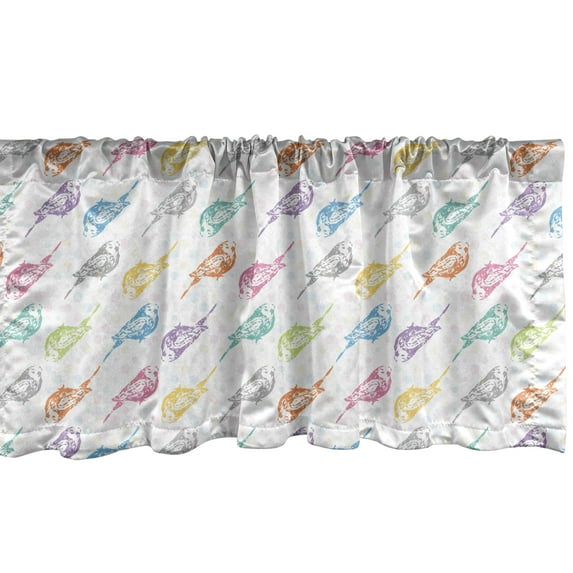 Ambesonne Bird Window Valance, Cheerful Pattern with Colorful Outlines of Sparrows on Vivid Pastel Polka Dots, Curtain Valance for Kitchen Bedroom Decor with Rod Pocket, 54" X 18", Multicolor