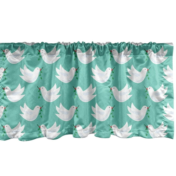 Ambesonne Bird Window Valance, Doodle Dove with Branch, 54" X 12", Turquoise