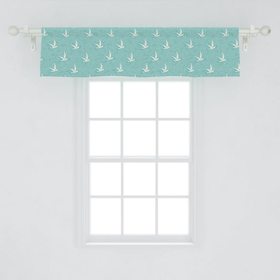 Ambesonne Bird Window Valance, Pastel Toned Flying Seagulls on Geometric Polygonal Backdrop Illustration, Curtain Valance for Kitchen Bedroom Decor with Rod Pocket, 54" X 12", Seafoam and Eggshell