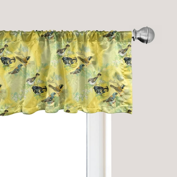 Ambesonne Bird Window Valance, Tiny Birds on Branches, 54" X 18", Yellow and Multicolor