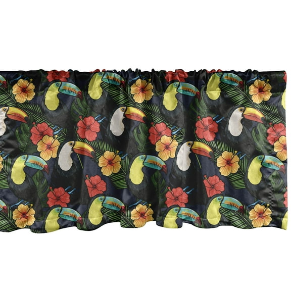 Ambesonne Bird Window Valance, Toucan Birds Hibiscus Leaves, 42" x 18", Multicolor