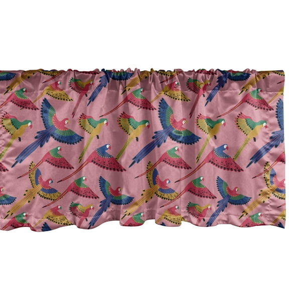 Ambesonne Bird Window Valance, Tropical Parrots Long Tails, 54" X 12", Pastel Pink Multicolor