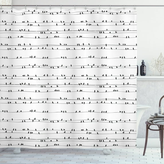 Ambesonne Bird on a Wire Shower Curtain, Avian Monochrome Art, 69"Wx84"L, Charcoal Grey and White