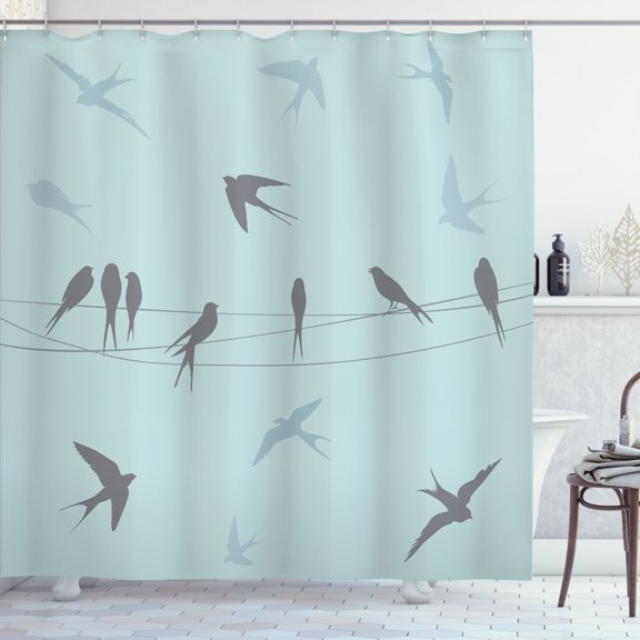 Ambesonne Bird on a Wire Shower Curtain, Flying Free Swallows, 69"Wx84"L, Blue Grey Multicolor